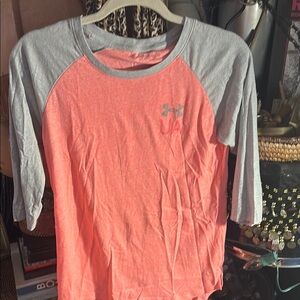 Under Armour Coral Pink and Light Gray Raglan 3/4 Sleeve Tee